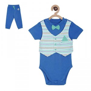 Miniklub Bodysuit+Knit Bottom Set - Blue, 6-9m